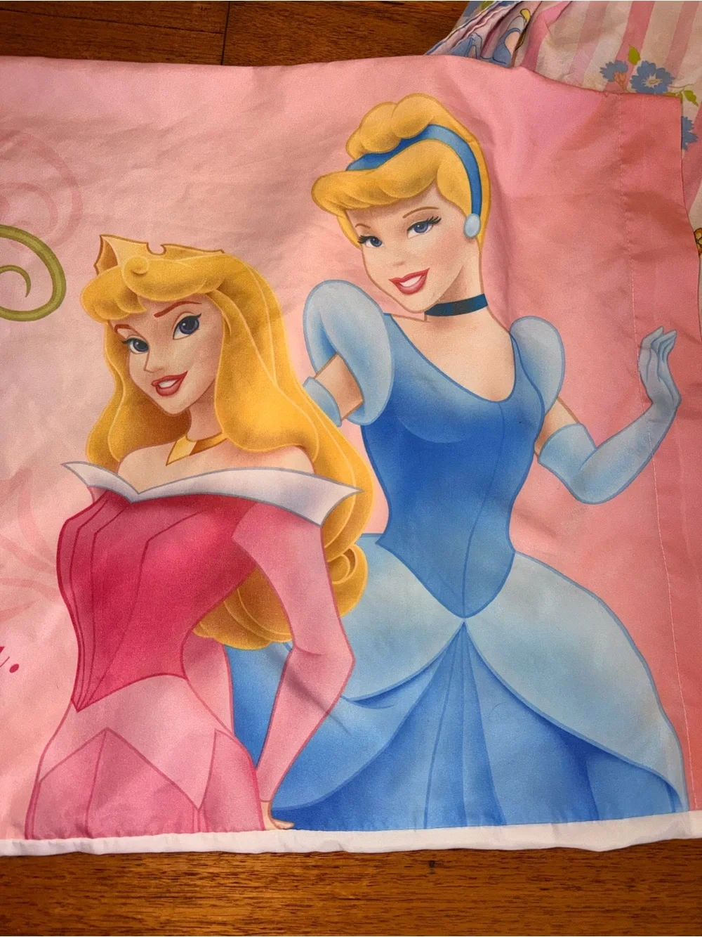 Vintage Y2K Disney Princess Twin Bed Sheet Set 3pc Pink Stripe Fabric DIY Sewing